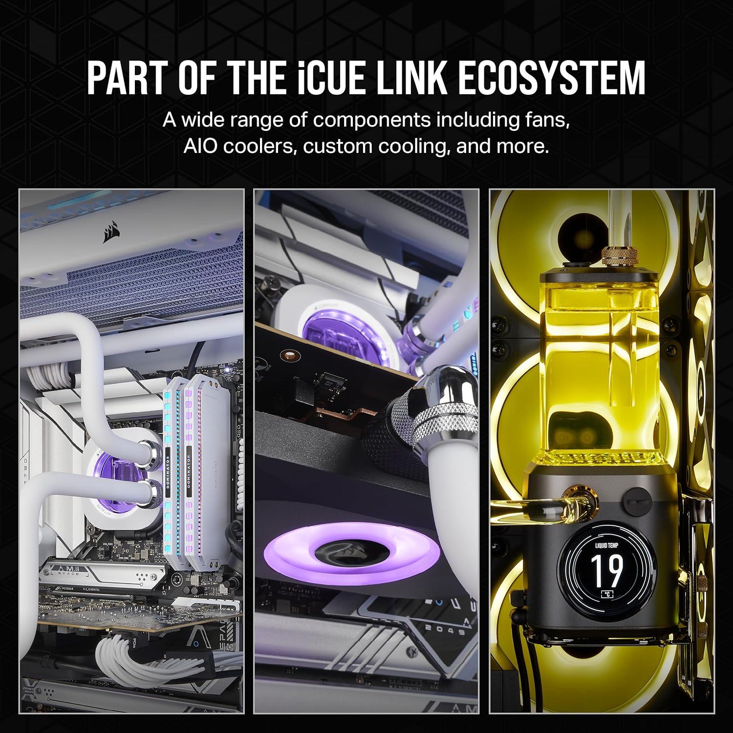 imageCORSAIR iCUE Link XC7 RGB Elite CPU Water Block Transparent Flow Chamber 24 RGB LEDs Fits Intel LGA 1700 AMD AM5 and Older White