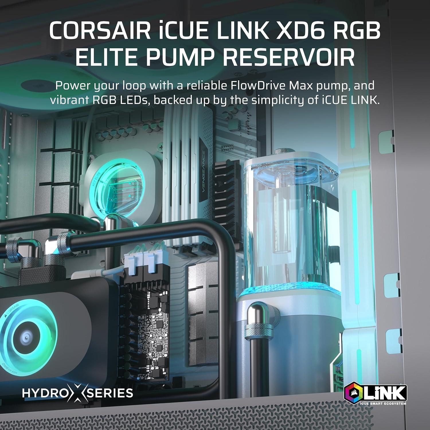 imageCORSAIR iCUE Link XD6 RGB Elite PumpReservoir Unit FlowDrive Max Pump Builtin Temperature Sensor 22 Addressable RGB LEDs 440ml Transparent Nylon Reservoir WhiteWhite