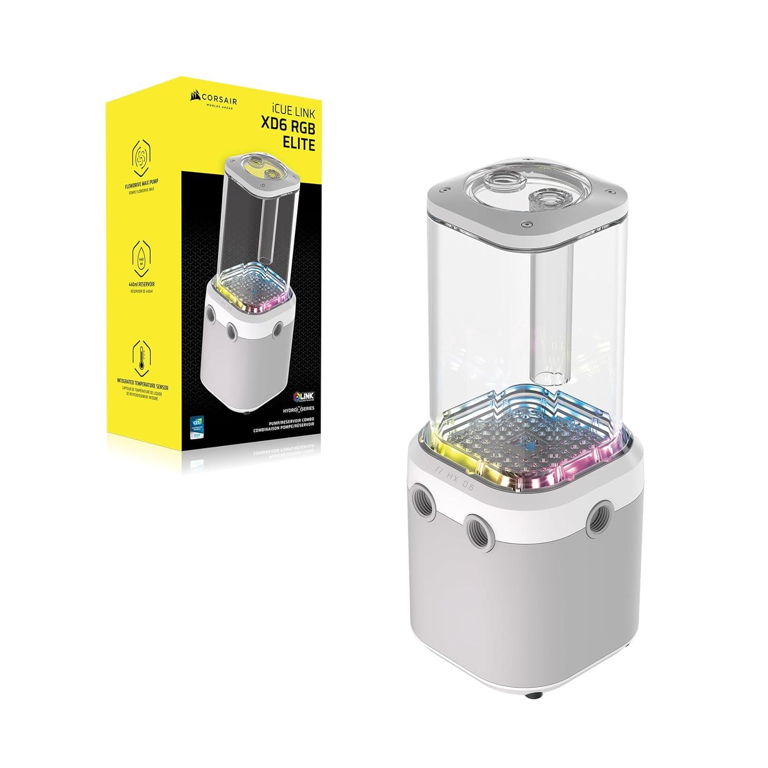 imageCORSAIR iCUE Link XD6 RGB Elite PumpReservoir Unit FlowDrive Max Pump Builtin Temperature Sensor 22 Addressable RGB LEDs 440ml Transparent Nylon Reservoir WhiteWhite