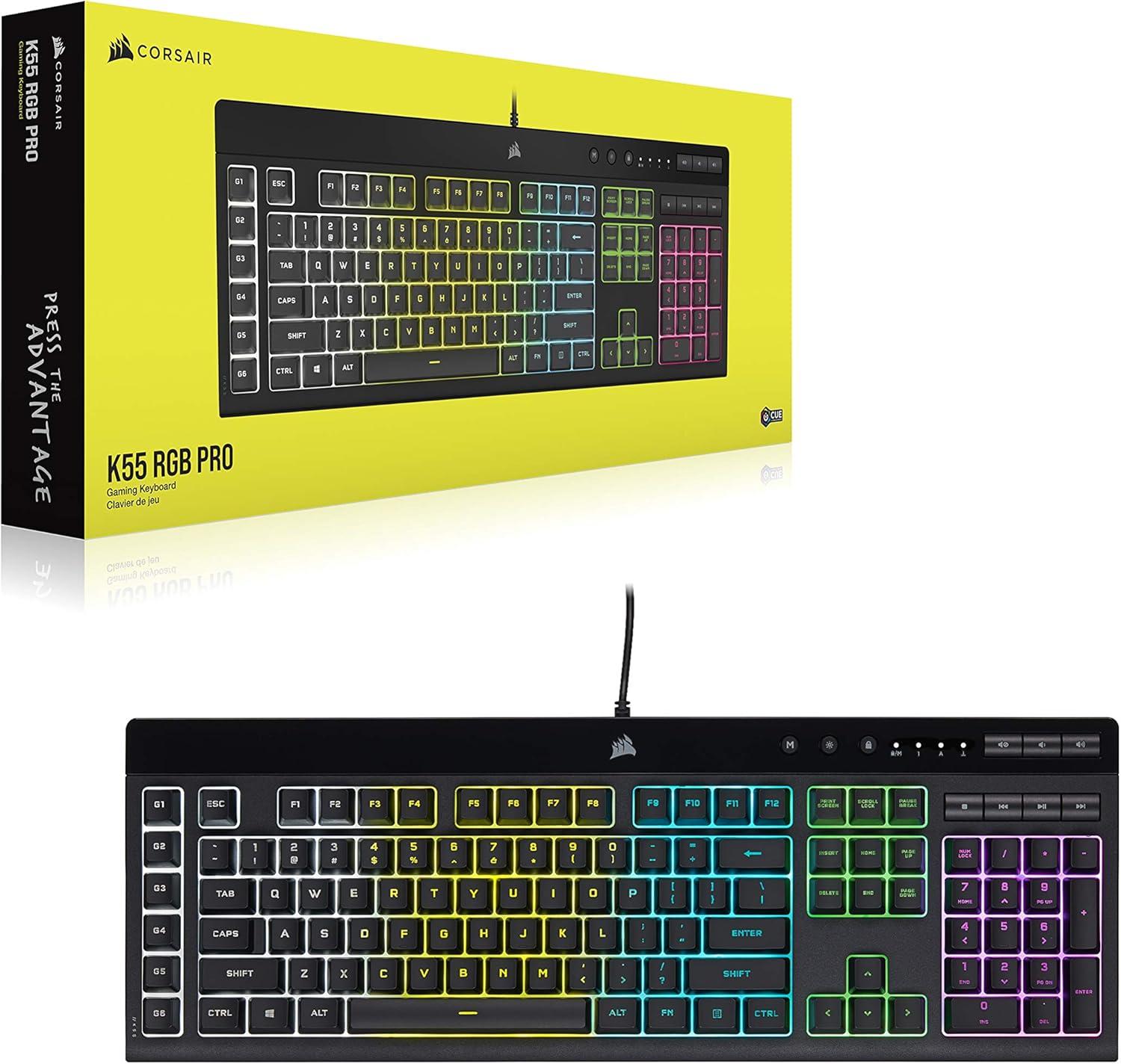 imageCorsair K55 RGB PRO Membrane Wired Gaming Keyboard IP42 Dust and SpillResistant 6 Macro Keys with Elgato Integration iCUE Compatible QWERTY NA PC Mac Xbox Black