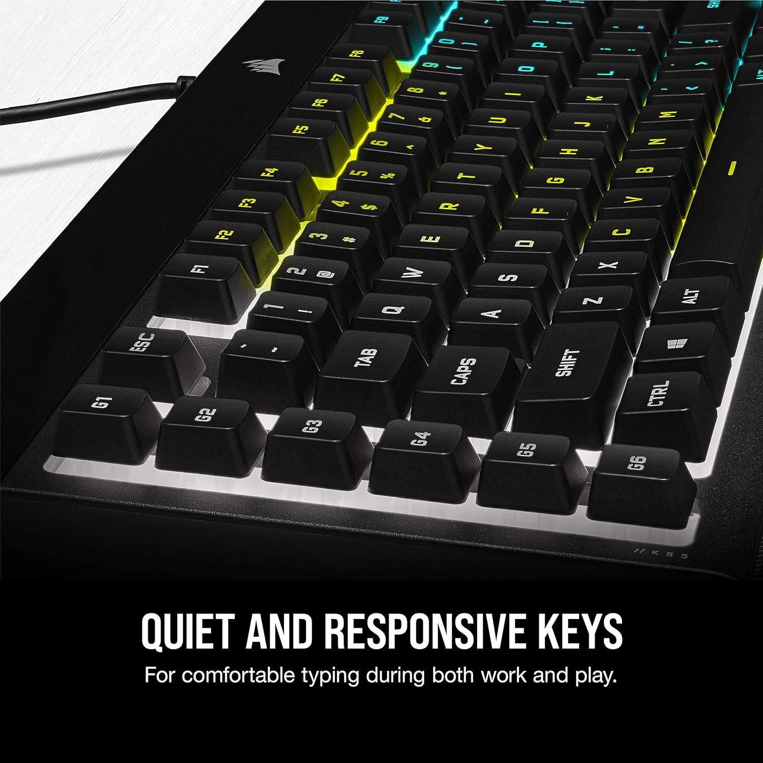 imageCorsair K55 RGB PRO Membrane Wired Gaming Keyboard IP42 Dust and SpillResistant 6 Macro Keys with Elgato Integration iCUE Compatible QWERTY NA PC Mac Xbox Black