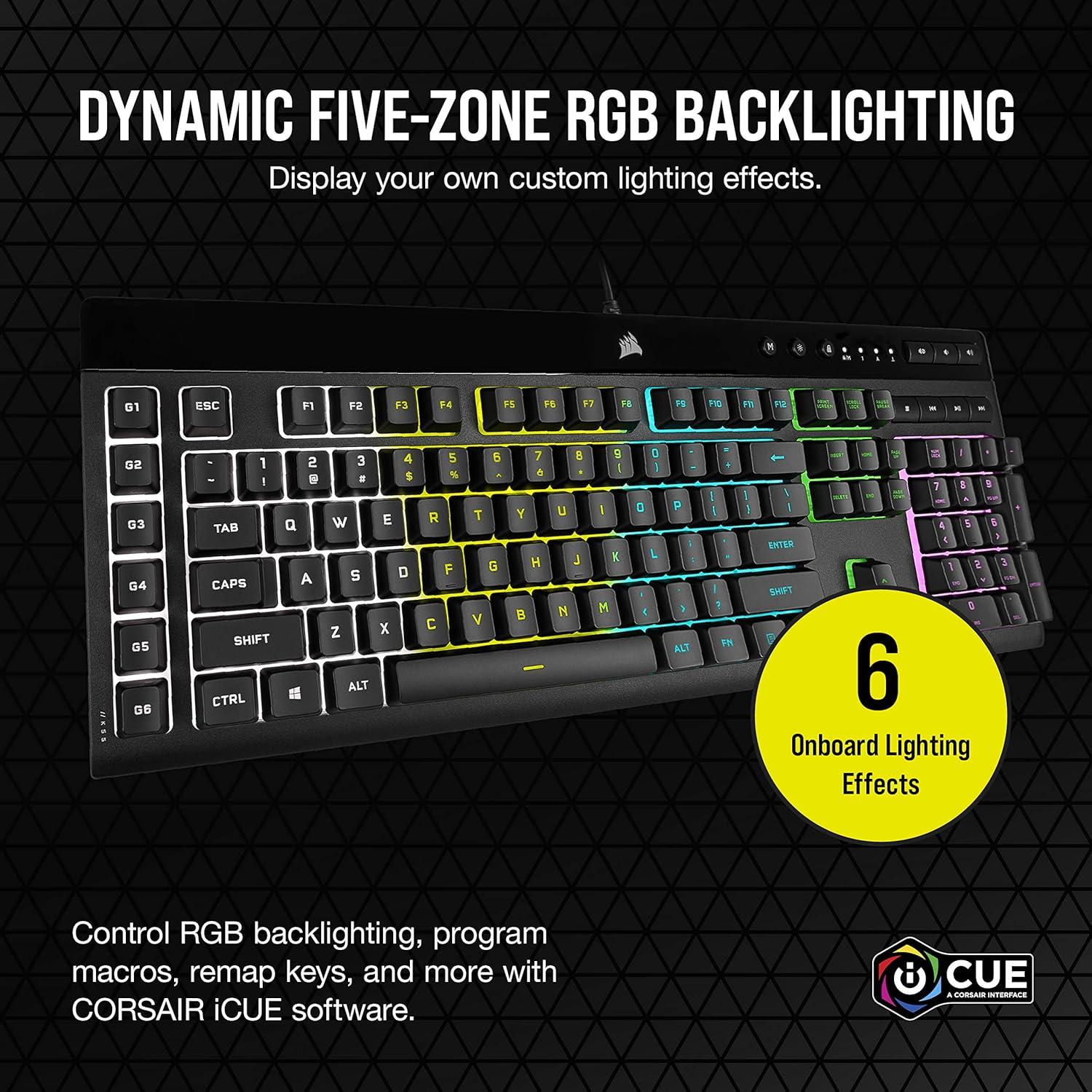 imageCorsair K55 RGB PRO Membrane Wired Gaming Keyboard IP42 Dust and SpillResistant 6 Macro Keys with Elgato Integration iCUE Compatible QWERTY NA PC Mac Xbox Black