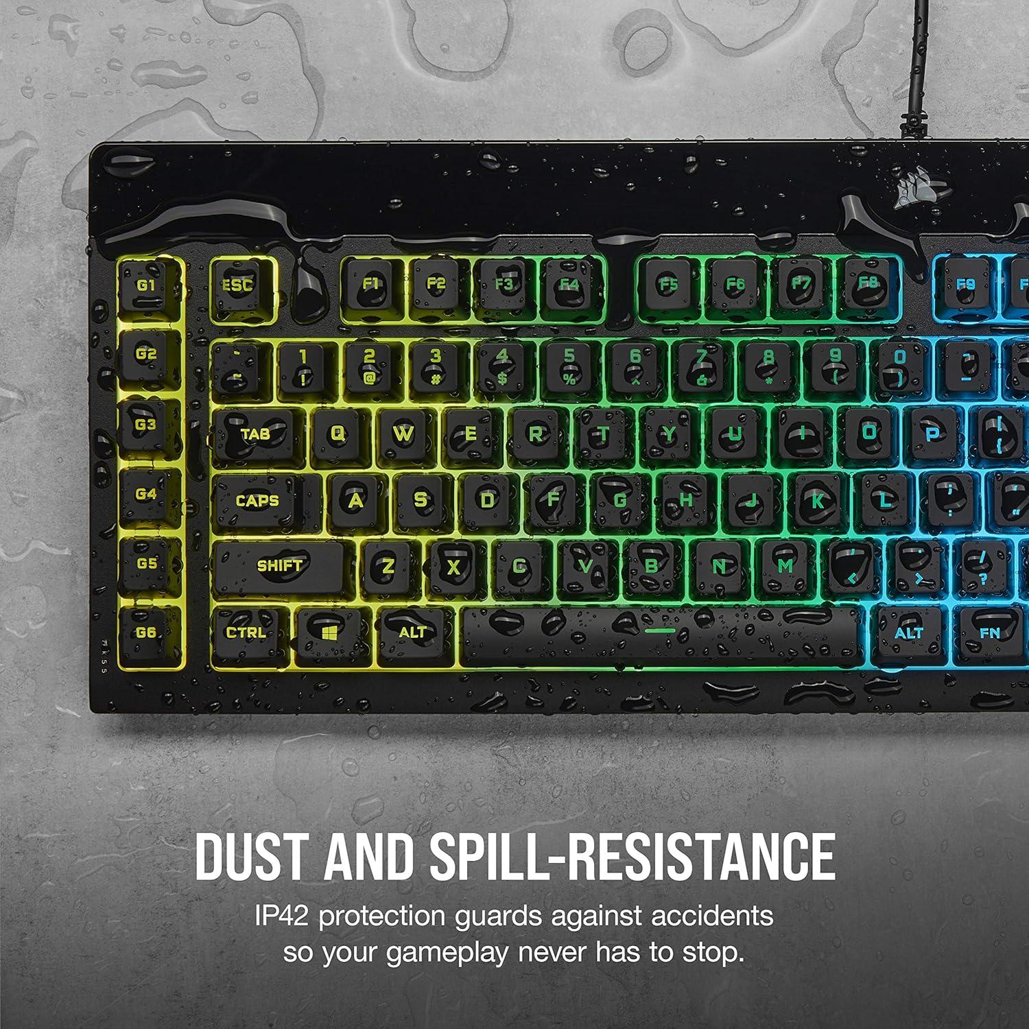 imageCorsair K55 RGB PRO Membrane Wired Gaming Keyboard IP42 Dust and SpillResistant 6 Macro Keys with Elgato Integration iCUE Compatible QWERTY NA PC Mac Xbox Black