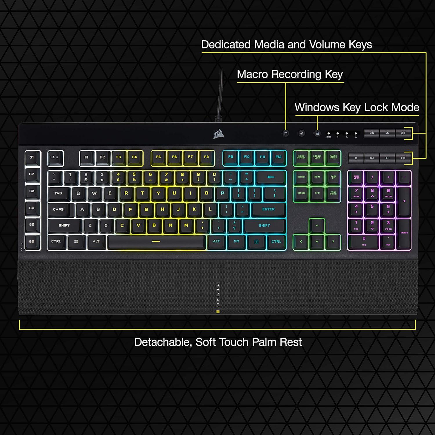 imageCorsair K55 RGB PRO Membrane Wired Gaming Keyboard IP42 Dust and SpillResistant 6 Macro Keys with Elgato Integration iCUE Compatible QWERTY NA PC Mac Xbox Black