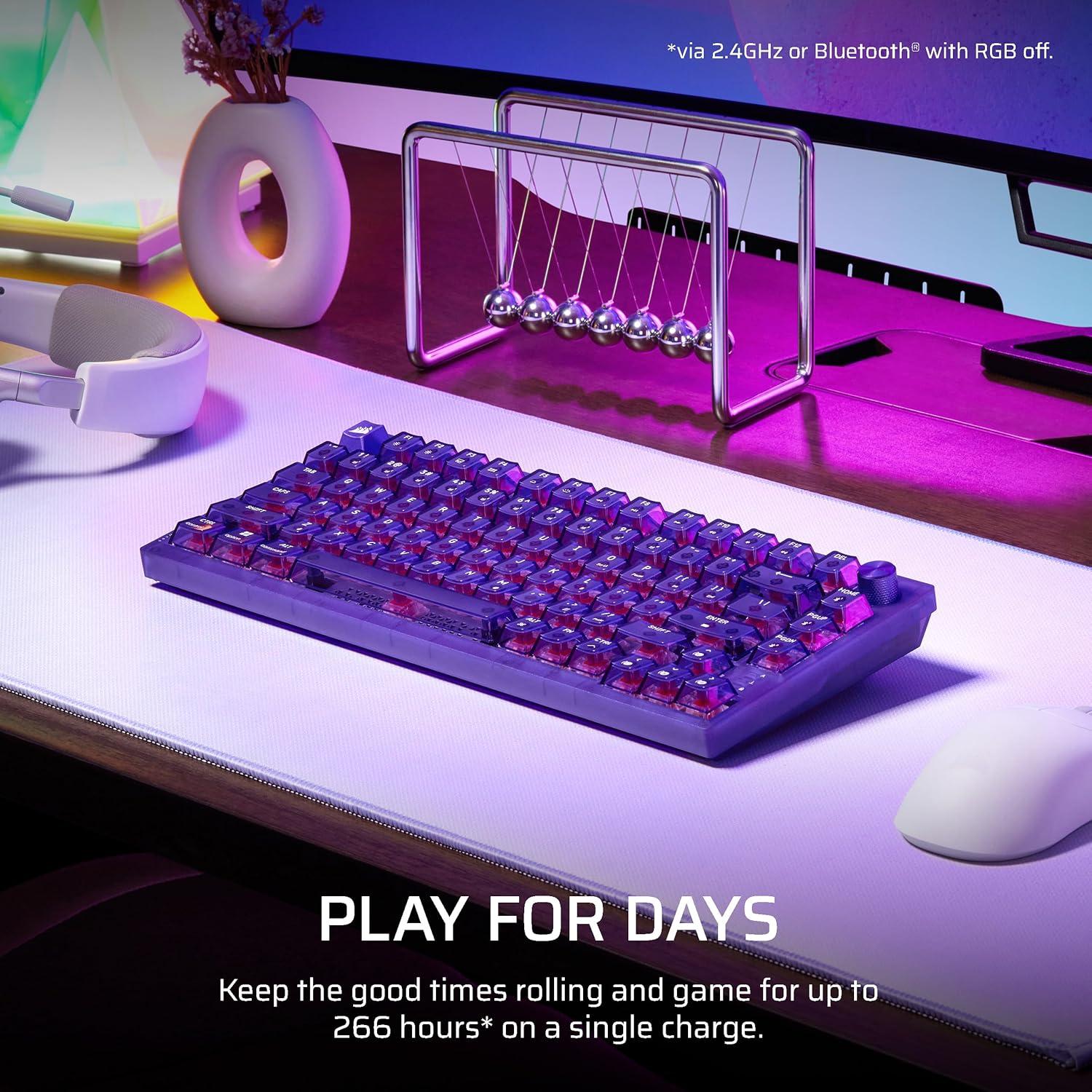 imageCorsair K65 Plus Wireless 75 RGB HotSwappable Mechanical Gaming Keyboard QWERTY US Layout PreLubricated MLX Red v2 Linear Switches DualLayer Sound Dampening Atomic Purple