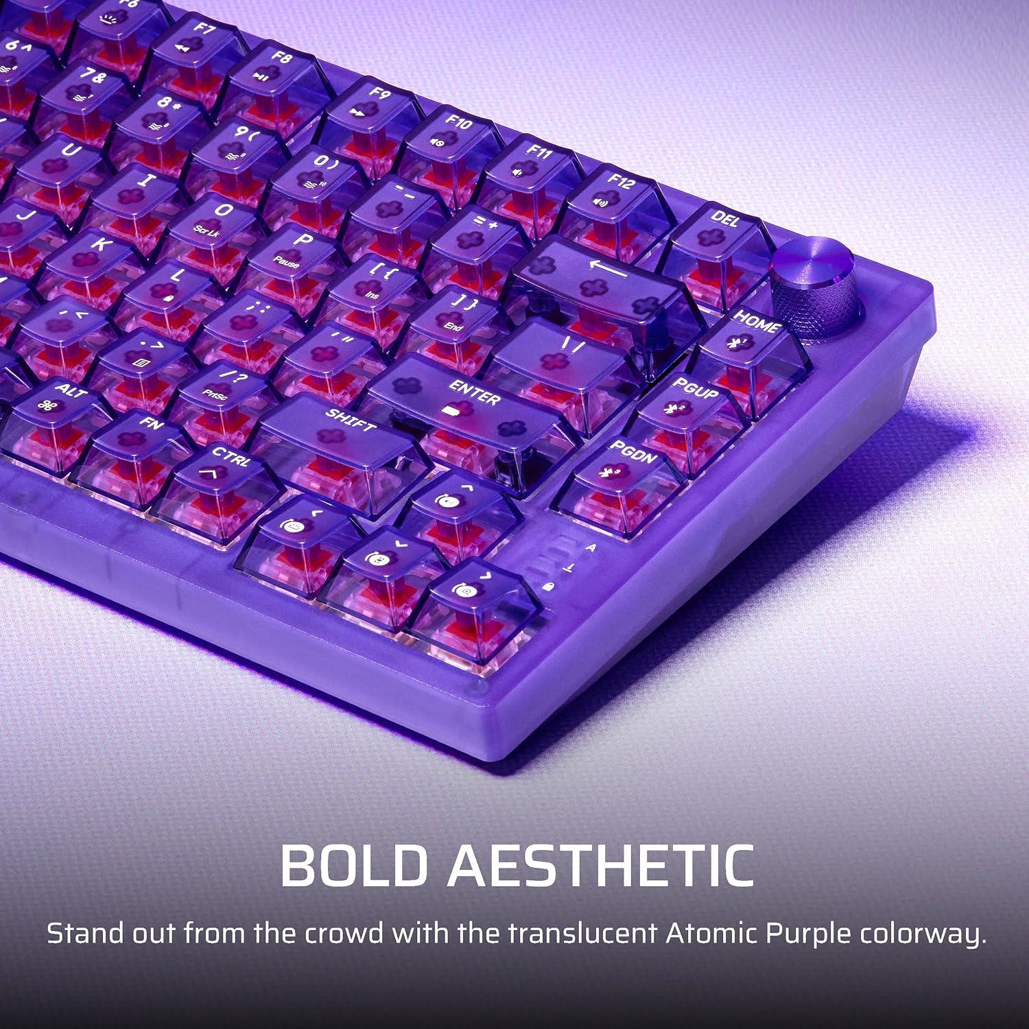 imageCorsair K65 Plus Wireless 75 RGB HotSwappable Mechanical Gaming Keyboard QWERTY US Layout PreLubricated MLX Red v2 Linear Switches DualLayer Sound Dampening Atomic Purple