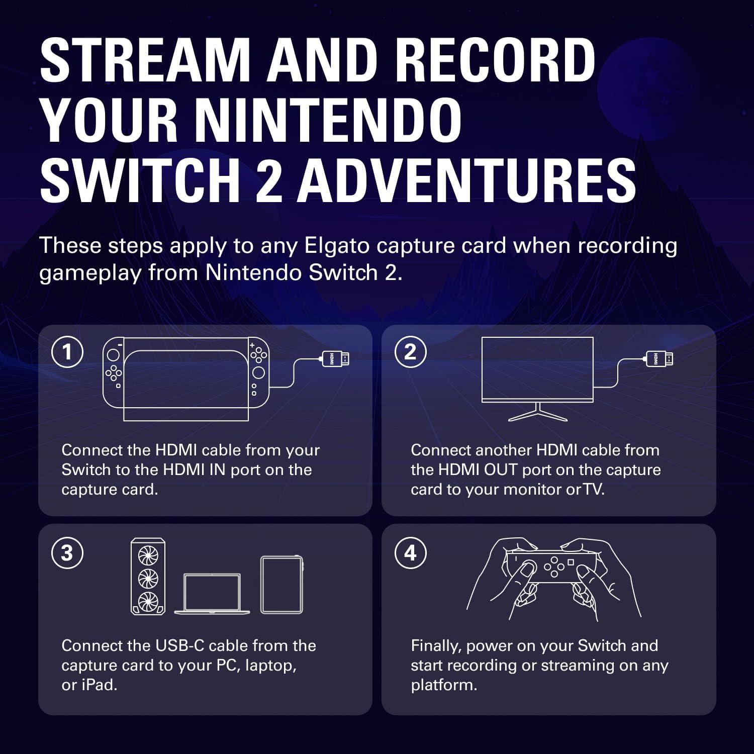 imageElgato 4K S External Capture Card for PS5 Xbox Series XS Switch 2 PC Mac iPad 4K60 1440p120 or 1080p240 Passthrough and Capture HDR10 VRR USBC NearZero Latency4K S