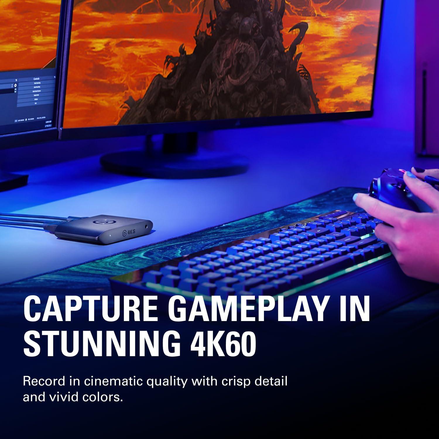 imageElgato 4K S External Capture Card for PS5 Xbox Series XS Switch 2 PC Mac iPad 4K60 1440p120 or 1080p240 Passthrough and Capture HDR10 VRR USBC NearZero Latency4K S