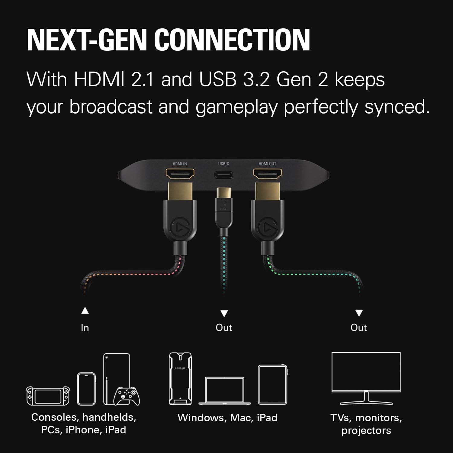 imageElgato 4K S External Capture Card for PS5 Xbox Series XS Switch 2 PC Mac iPad 4K60 1440p120 or 1080p240 Passthrough and Capture HDR10 VRR USBC NearZero Latency4K X