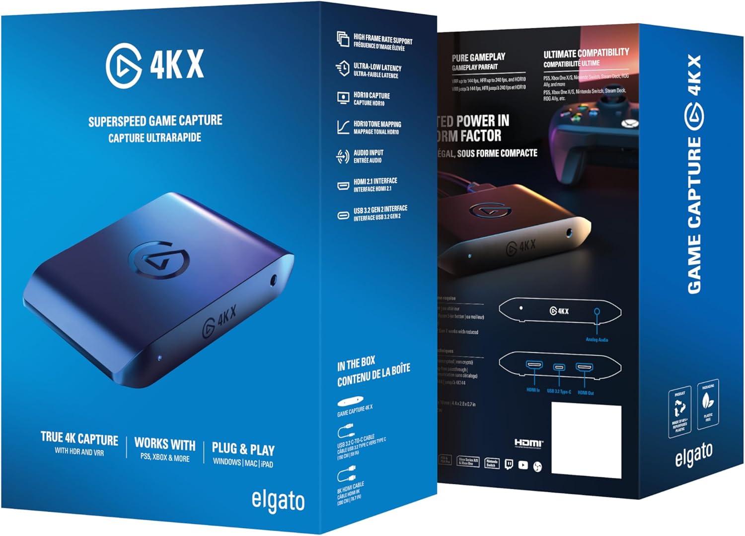 imageElgato 4K S External Capture Card for PS5 Xbox Series XS Switch 2 PC Mac iPad 4K60 1440p120 or 1080p240 Passthrough and Capture HDR10 VRR USBC NearZero Latency4K X