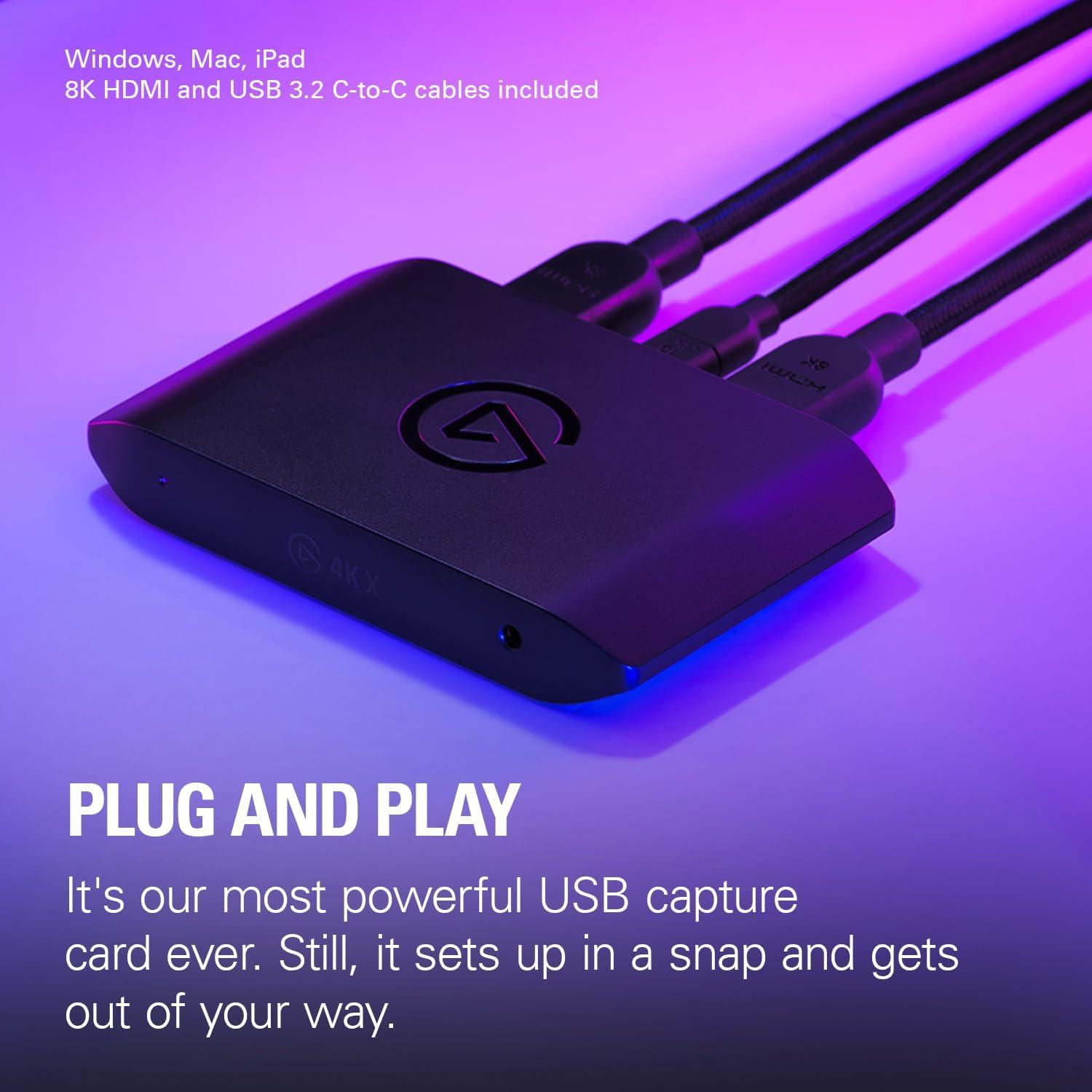 imageElgato 4K S External Capture Card for PS5 Xbox Series XS Switch 2 PC Mac iPad 4K60 1440p120 or 1080p240 Passthrough and Capture HDR10 VRR USBC NearZero Latency4K X