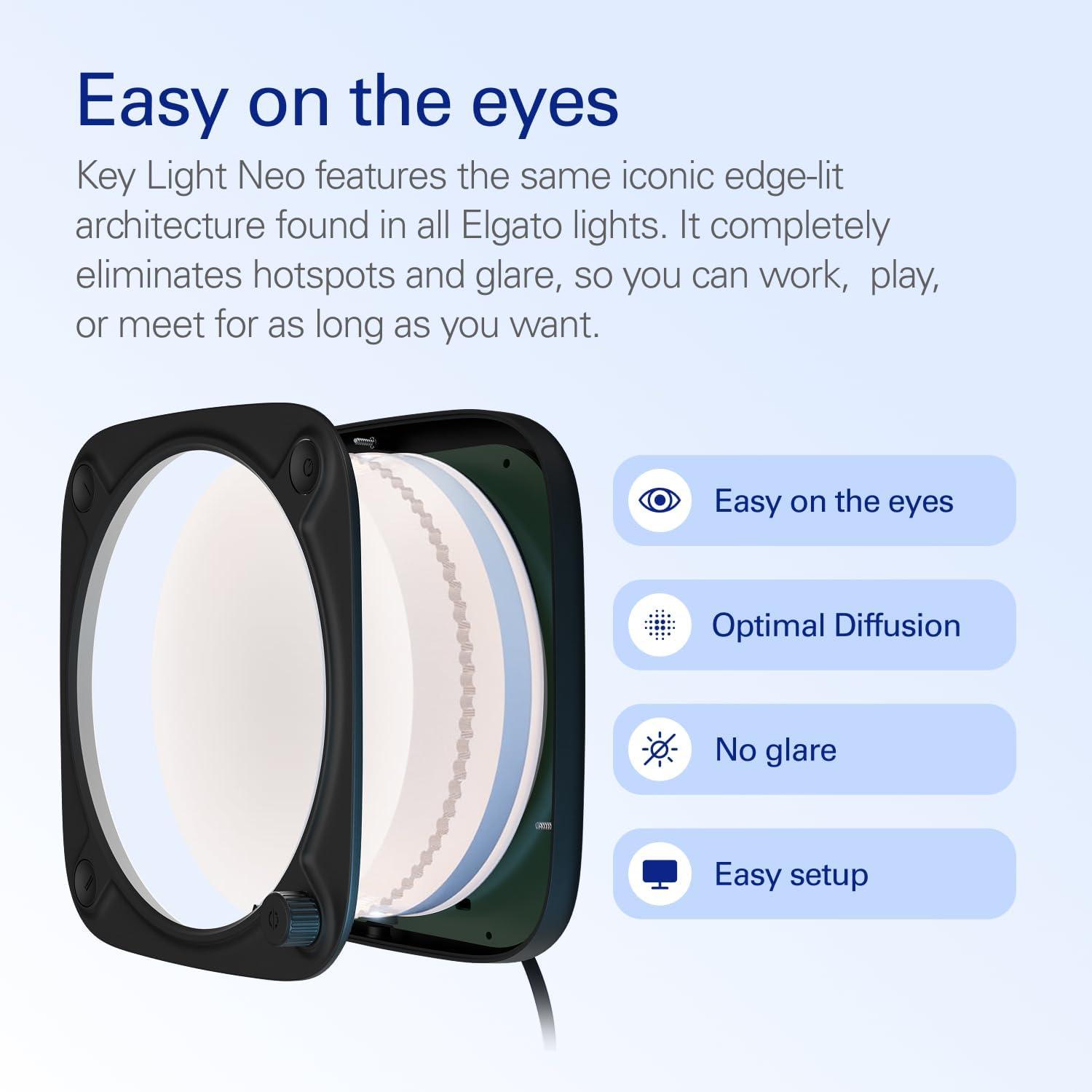 imageElgato Key Light Neo Professional Video Call Light No Glare Adjustable Monitor Mount Manual or WiFi Control OfficeStreaming TeamsZoomSlackTwitchYoutube PlugnPlay on Laptop PC MacBlack