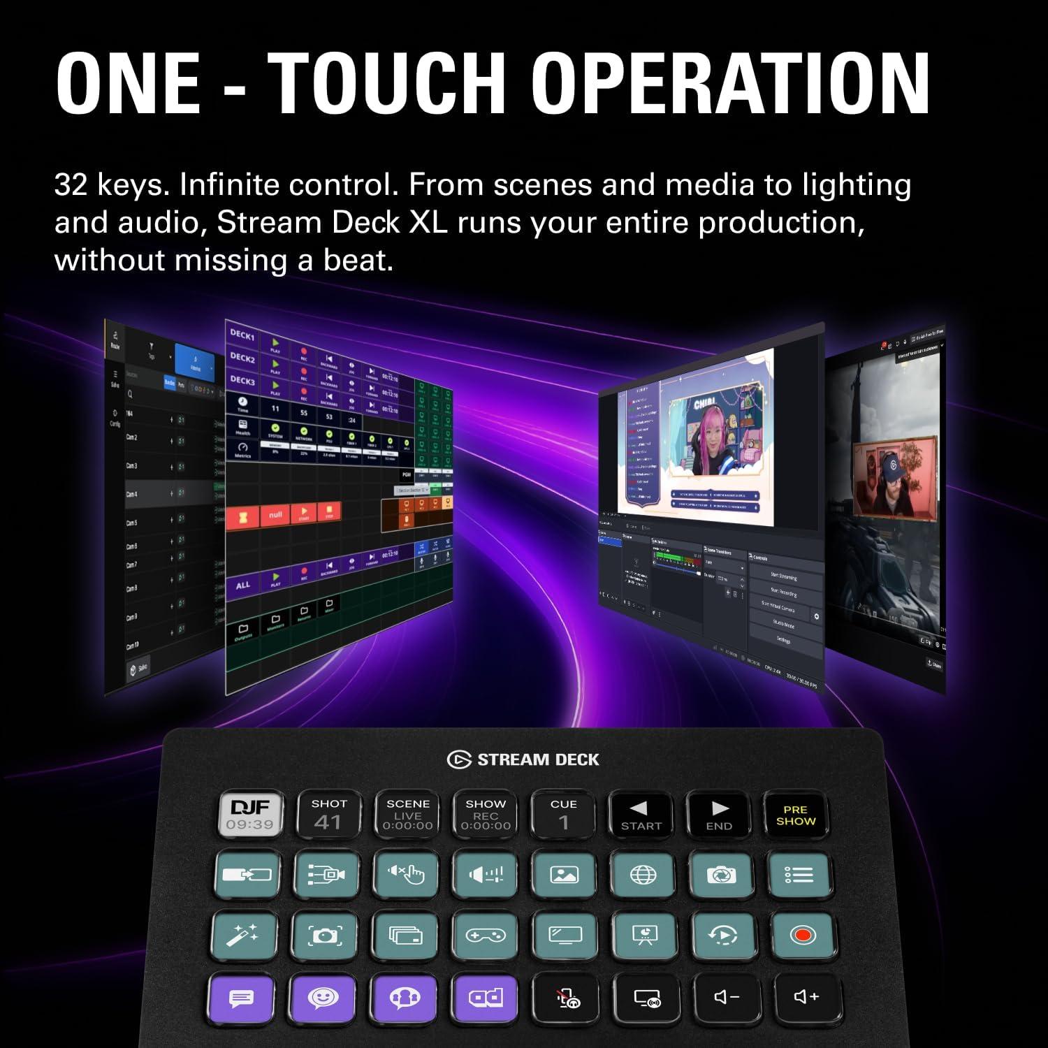 imageElgato Stream Deck XL Advanced Studio Controller 32 Macro Keys Trigger Actions in apps and Software Like OBS Twitch YouTube and More USB Works with Mac and PC32 Keys