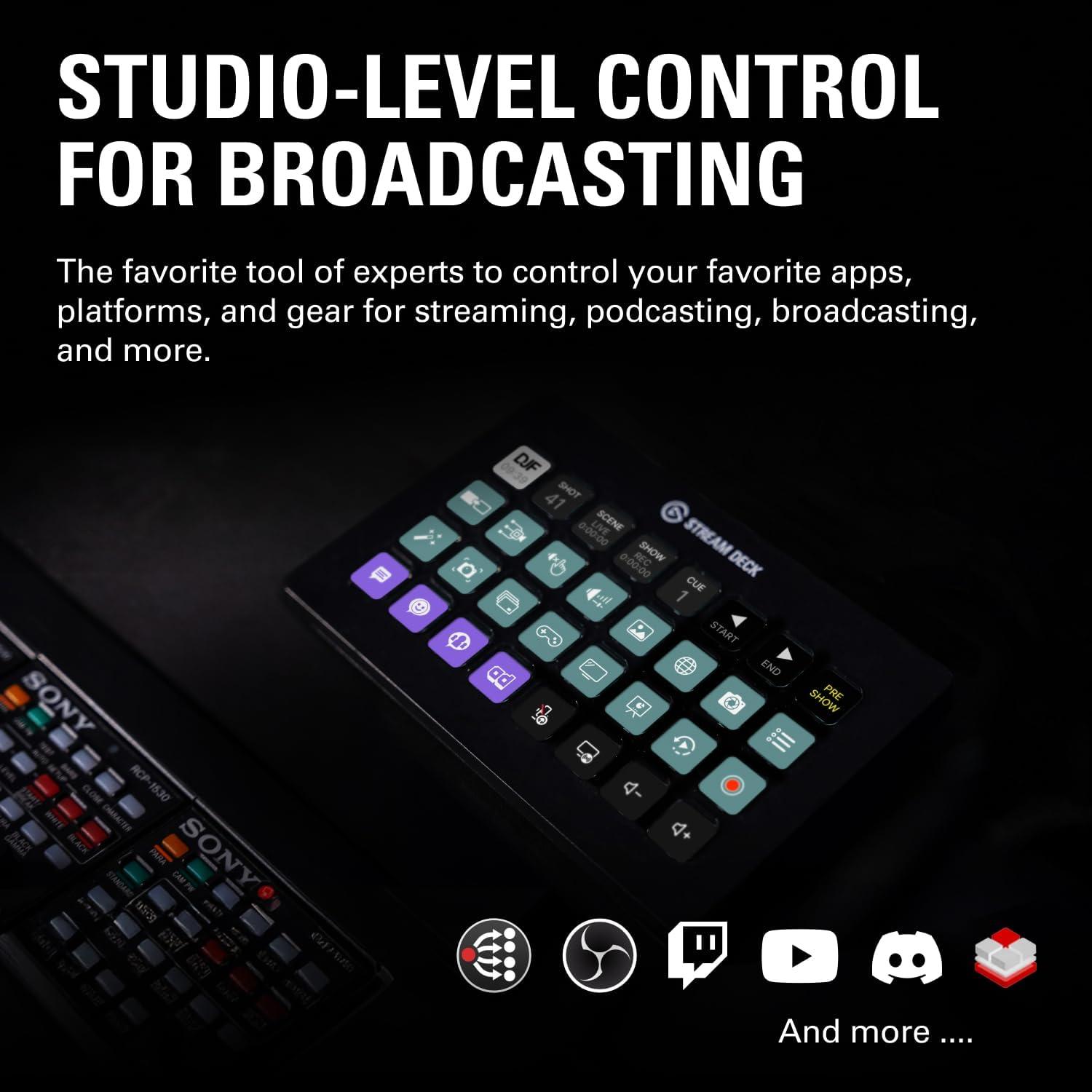 imageElgato Stream Deck XL Advanced Studio Controller 32 Macro Keys Trigger Actions in apps and Software Like OBS Twitch YouTube and More USB Works with Mac and PC32 Keys