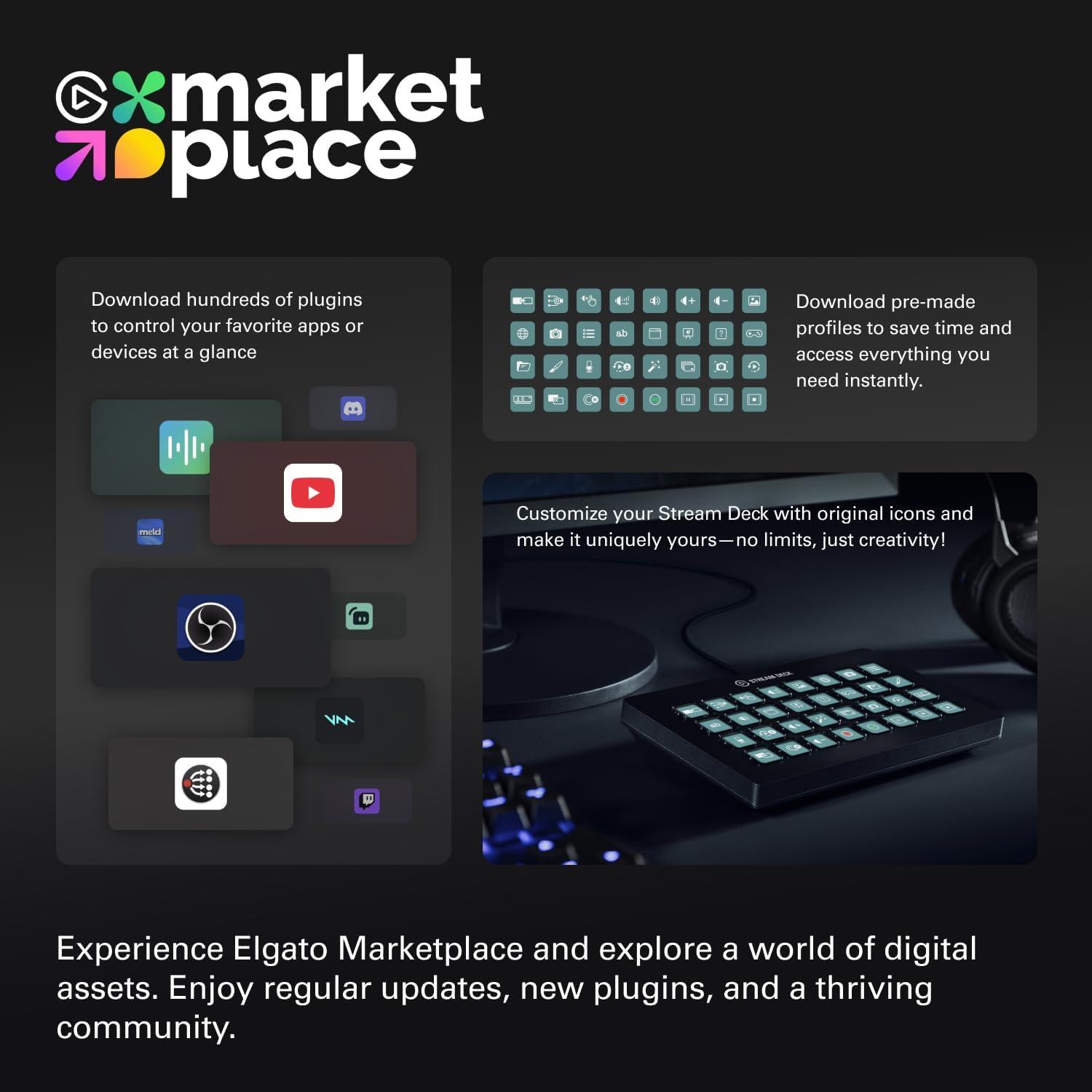 imageElgato Stream Deck XL Advanced Studio Controller 32 Macro Keys Trigger Actions in apps and Software Like OBS Twitch YouTube and More USB Works with Mac and PC32 Keys
