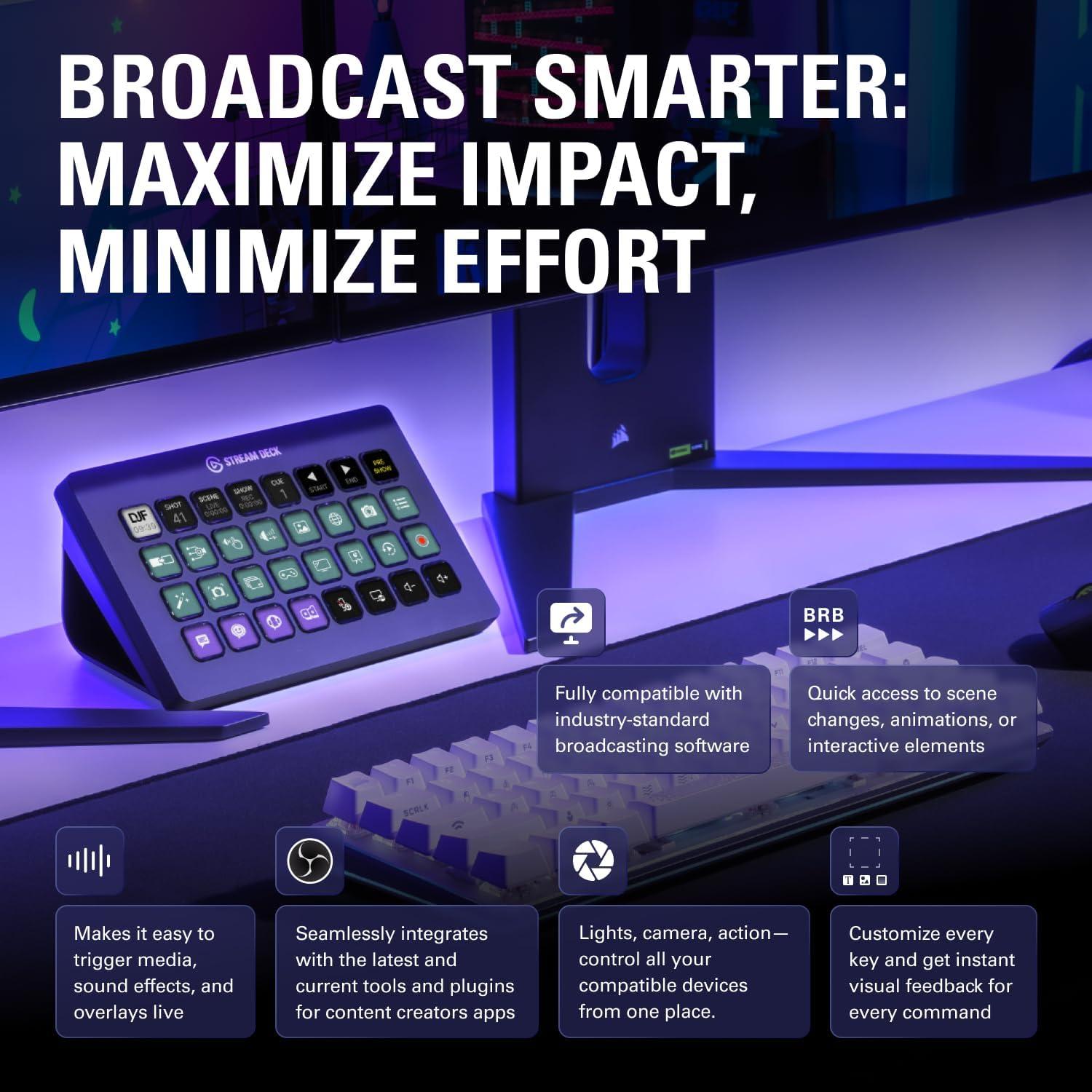 imageElgato Stream Deck XL Advanced Studio Controller 32 Macro Keys Trigger Actions in apps and Software Like OBS Twitch YouTube and More USB Works with Mac and PC32 Keys
