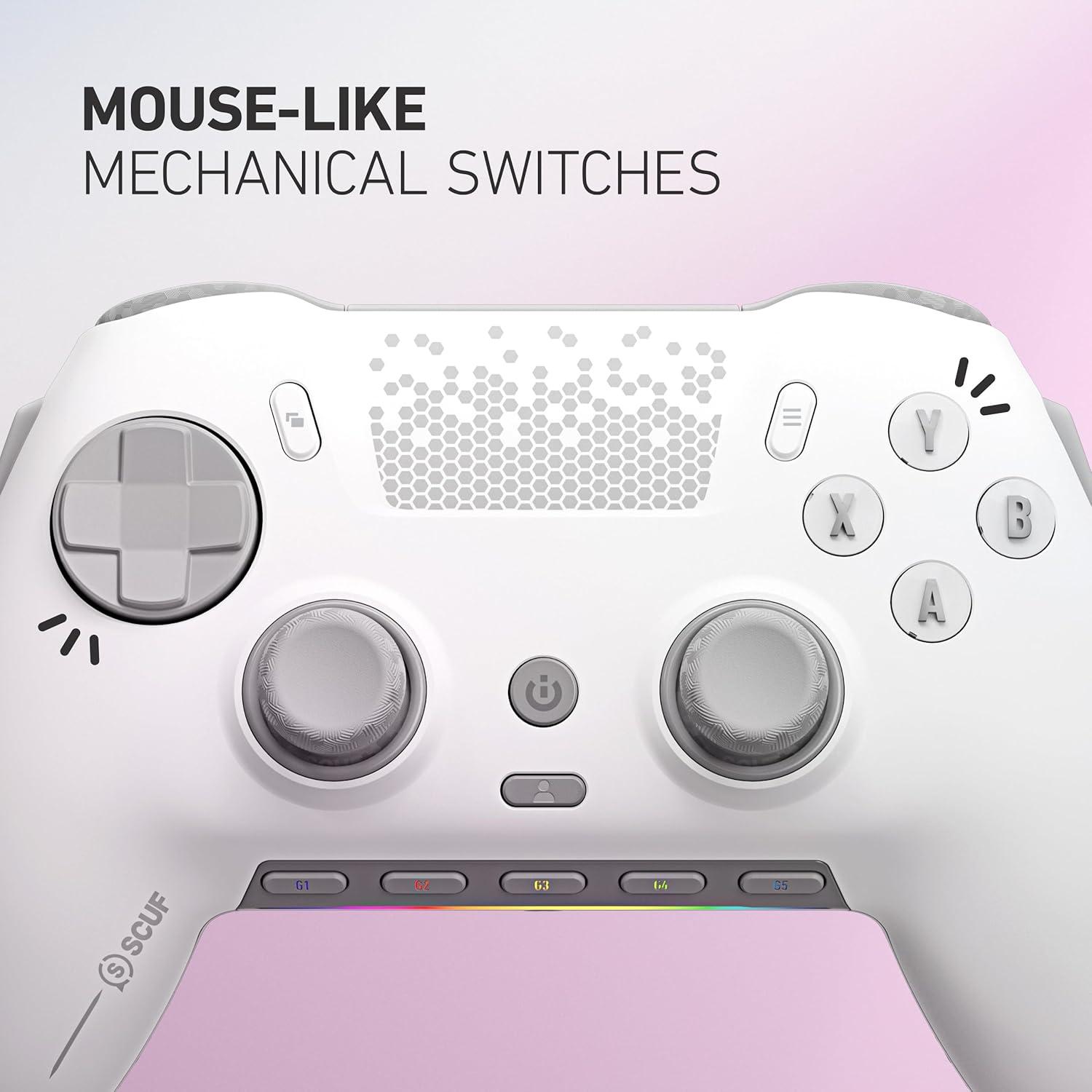 imageSCUF ENVISION PRO V1 2023 COD Warzone Light Wireless PC Only Gaming Controller Five Remappable GKeys Remappable Back Paddles Instant Triggers iCUE CompatibleWhite