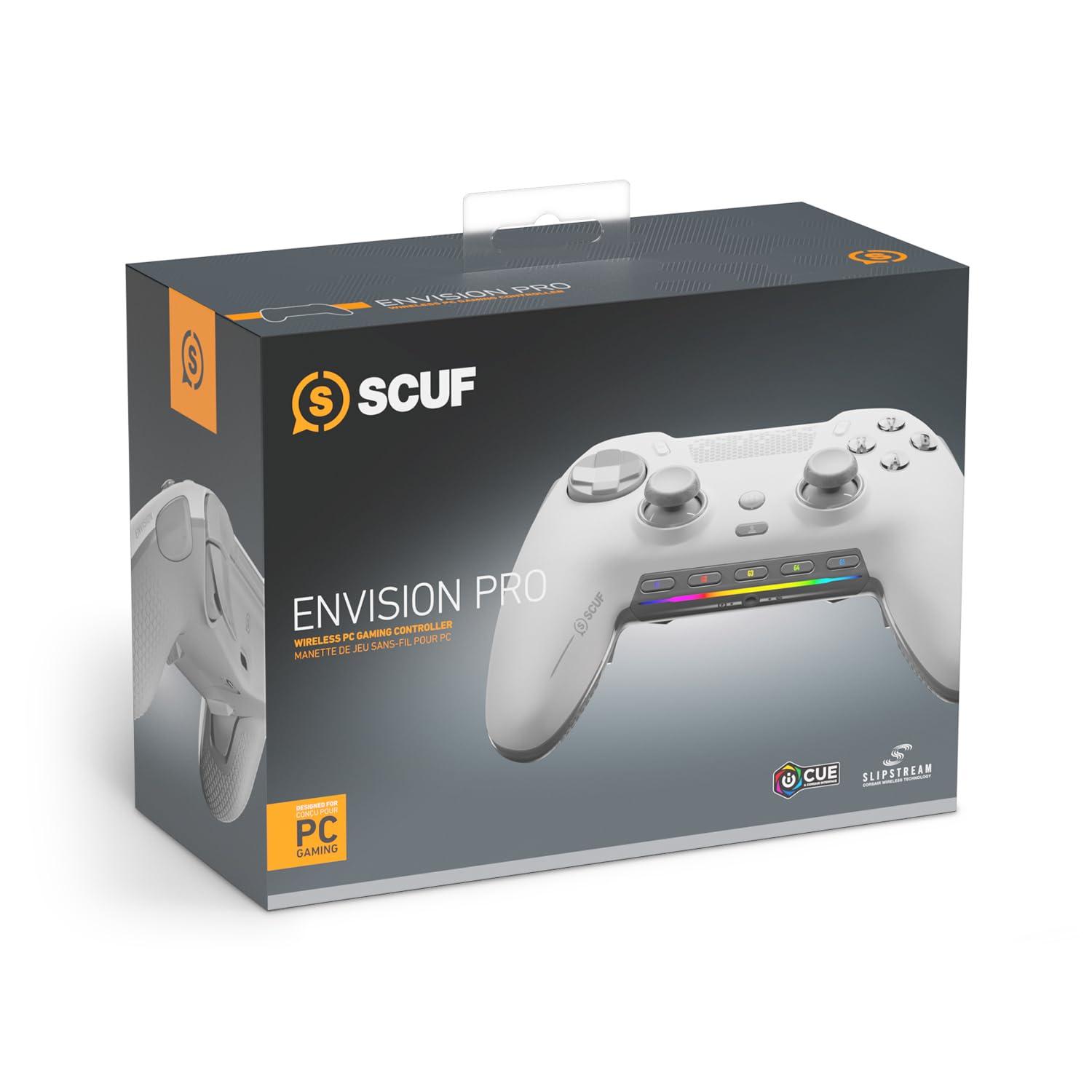 imageSCUF ENVISION PRO V1 2023 COD Warzone Light Wireless PC Only Gaming Controller Five Remappable GKeys Remappable Back Paddles Instant Triggers iCUE CompatibleWhite