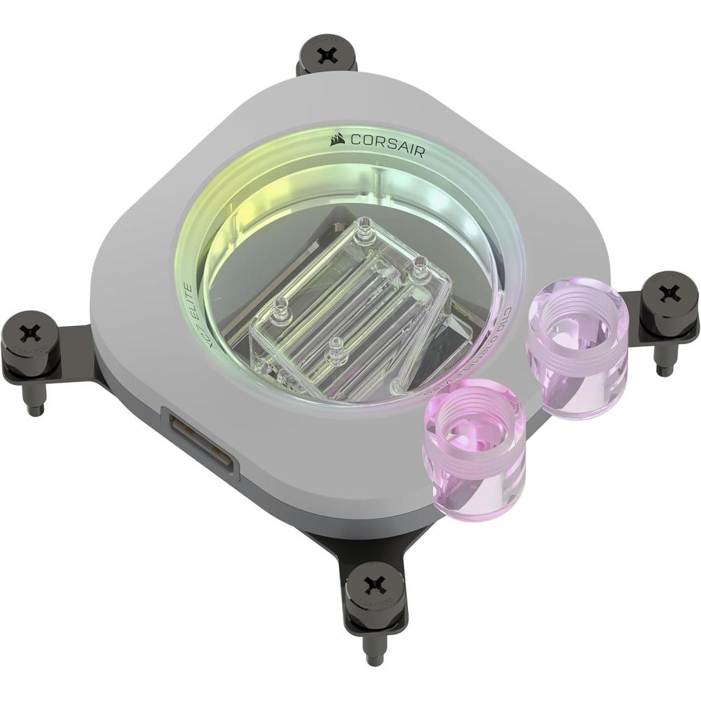 imageCORSAIR iCUE Link XC7 RGB Elite CPU Water Block  Transparent Flow Chamber  24 RGB LEDs  Fits Intel LGA 1700 AMD AM5 and Older  White