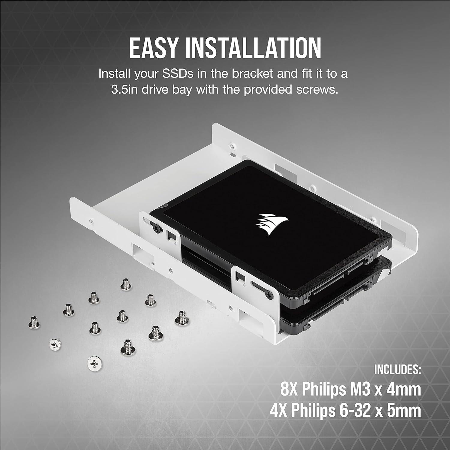 imageCorsair Dual SSD Mounting Bracket 35 Internal Drive Bay to 25 Easy Installation White