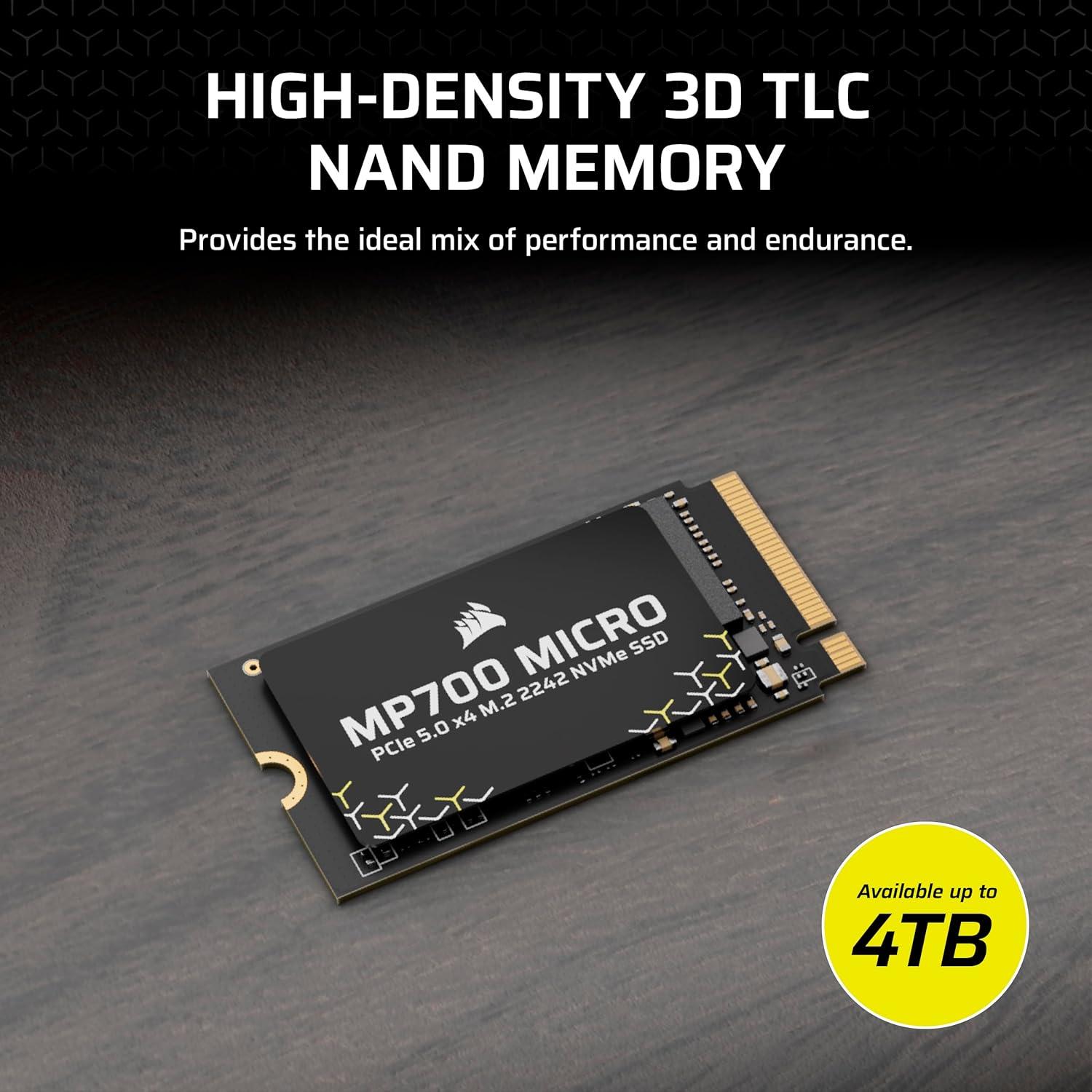 imageCorsair MP700 Micro 2TB PCIe 50 NVMe M2 2242 SSD Up to 10000 MBs Read 8500 MBs Write Gen5 Speed for Laptops amp Mini PCs Black