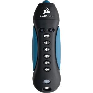 Corsair Flash Padlock 3, 256 GB Secure USB 3.0 Flash Drive with Keypad (256-bit AES Encryption, FIPS 197 Security Standards, Ruggedised Rubber Housing, Built-in PIN Pad) Black/Blue
